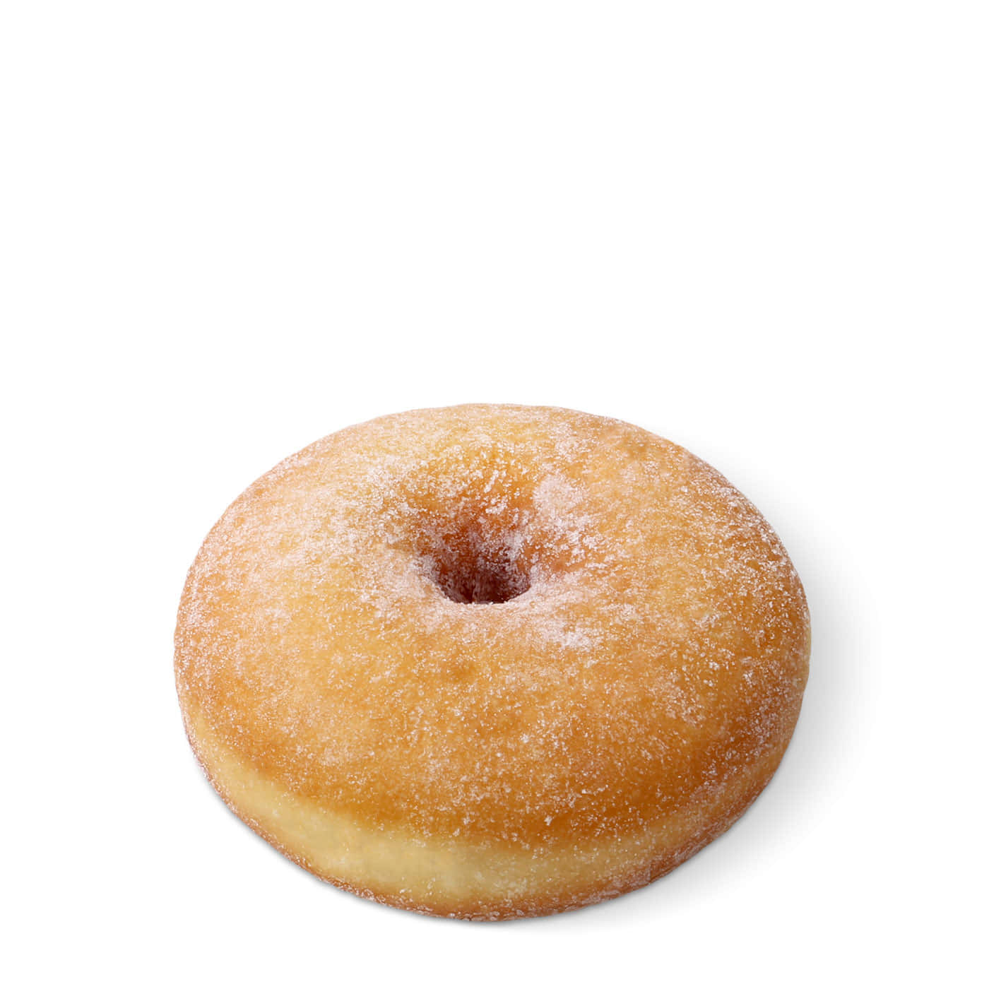 Donut 桌布 壁紙 — 一個金色糖霜甜甜圈撒上糖粉，置於純白背景中央。