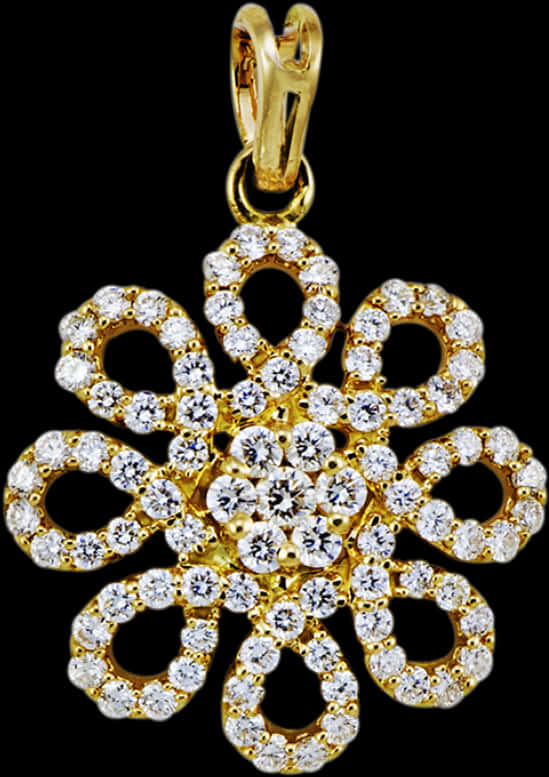 Indian Jewellery 桌布 壁紙 — 一個金色花朵形吊墜，鑲嵌閃爍鑽石，襯以黑色背景。