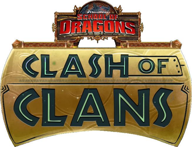 手機 桌布 壁紙 — 一個金色華麗的標誌，用於『Clash of Clans』，上方有『School of Dragons』，採用奇幻風格。