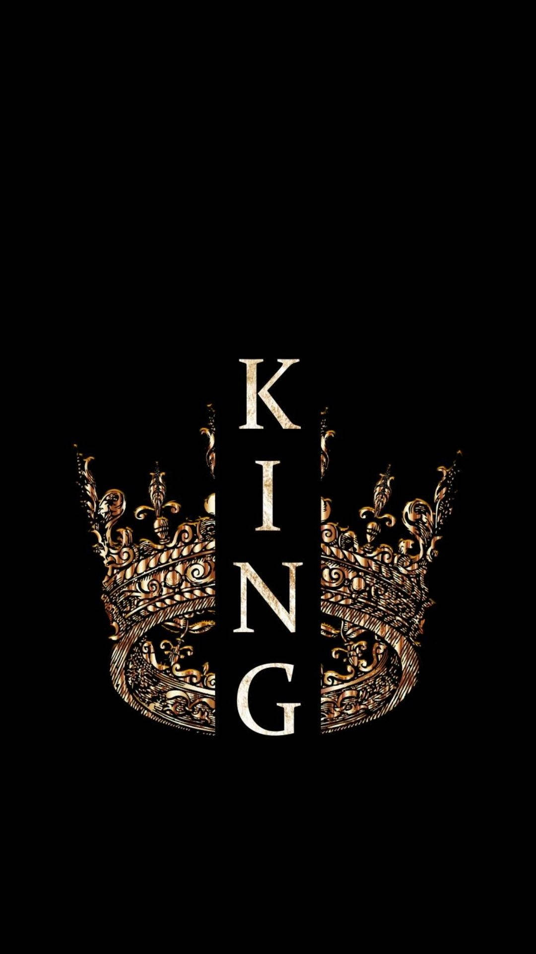 金色王冠圖形，黑色背景上居中顯示「KING」字樣。 — 國王 GIF 壁紙