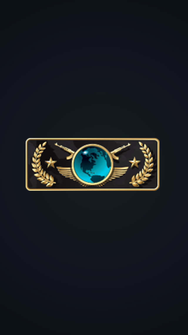 Android Counter-strike Global Offensive 桌布 壁紙 — 一個金色軍徽，藍色地球兩側有月桂花環和星星，背景深色。