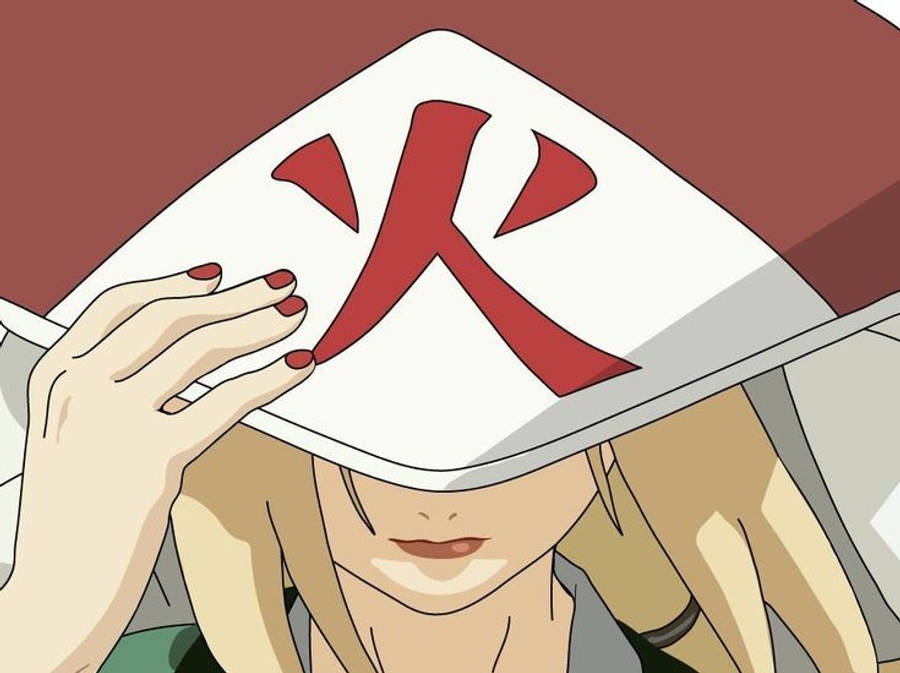 Naruto Anime 桌布 壁紙 — 一個金髮動漫角色塗著紅色指甲油，舉起一個帶有紅色漢字符號的白色頭帶遮住眼睛。