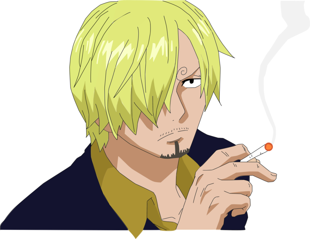 香吉士 桌布 壁紙 — 一個金髮獨眼動畫男人在黑色背景前抽煙。