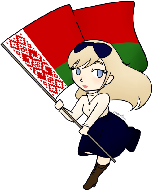 Belarus 桌布 壁紙 — 一個金髮的Q版動漫女孩在黑色背景前手持白俄羅斯國旗。