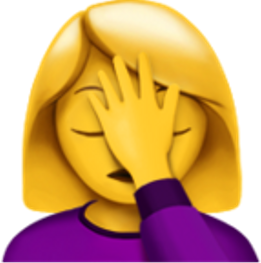 iPhone Emoji 桌布 壁紙 — 一個金髮的黃色表情符號女性，穿著紫色襯衫，用手遮住臉。