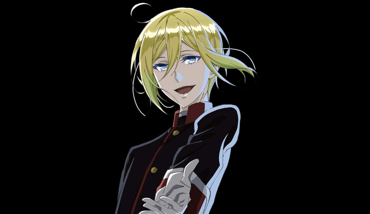 Durarara Vorona 桌布 壁紙 — 一個金髮藍眼、帶著冷笑的動漫角色，穿著深色制服，背景為黑色。