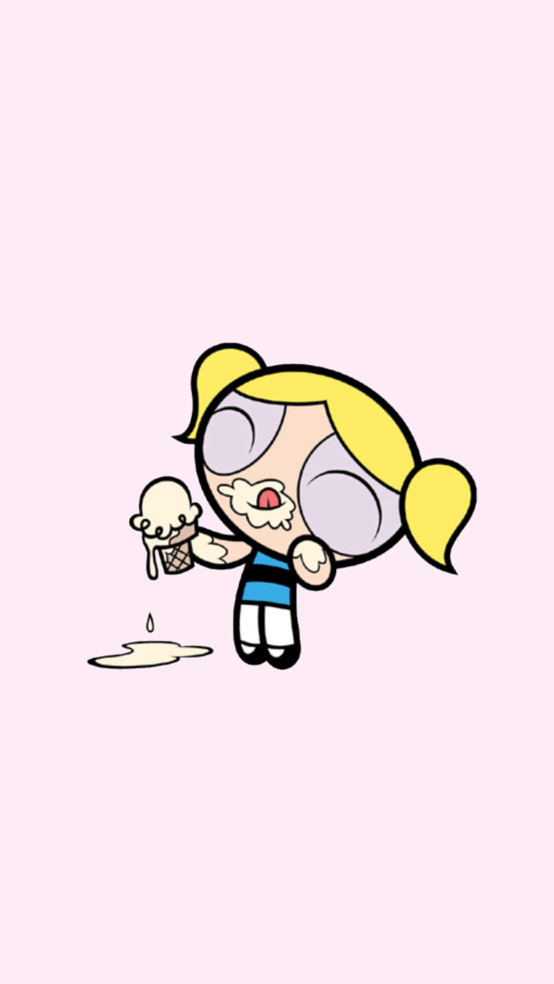 Ice Cream 桌布 壁紙 — 一個金髮辮子的卡通女孩拿著一個甜筒，融化的冰淇淋滴到地上。