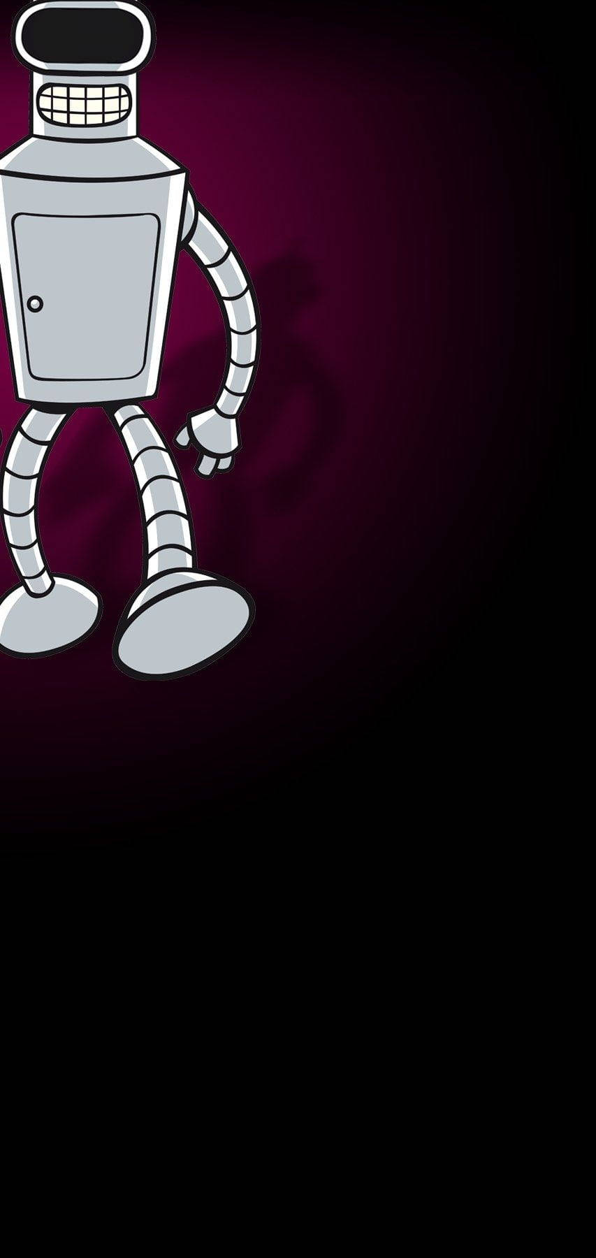 Bender 桌布 壁紙 — 一個銀色卡通機器人站在深紫色漸變背景前，設計簡約。