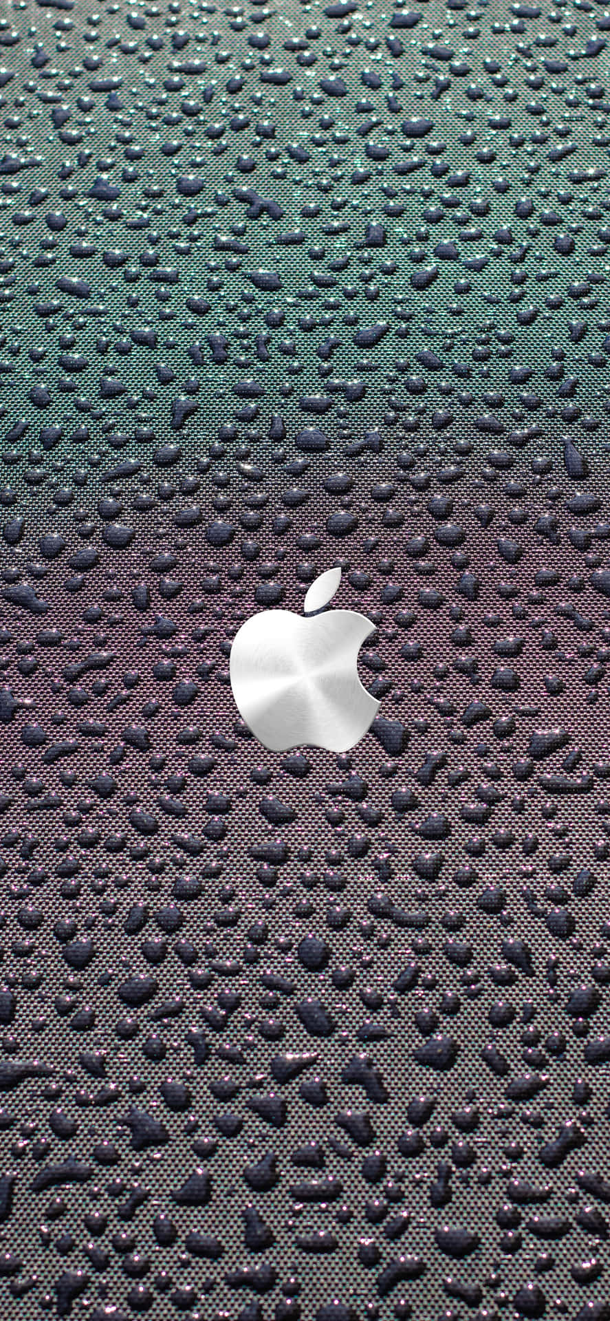 在深色紋理背景上帶有雨滴的Apple標誌 — 直式 GIF 壁紙