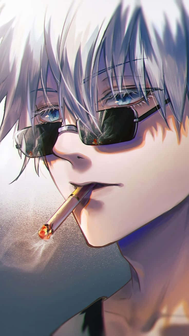 銀髮戴太陽眼鏡的動漫角色抽煙。 — 五條悟 GIF 壁紙