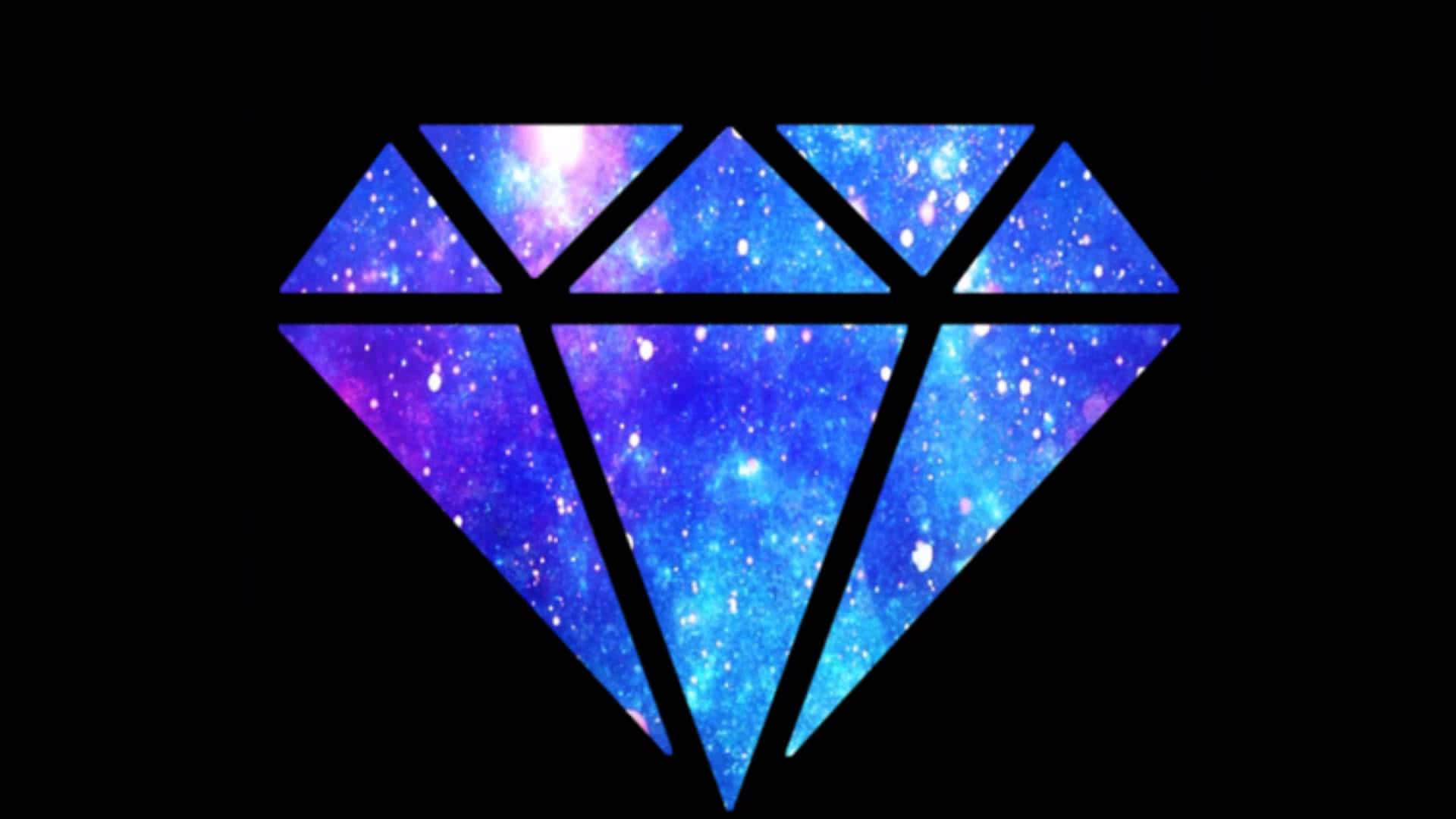 Hipster Galaxy Tumblr 桌布 壁紙 — 一個鑽石形狀，充滿了鮮豔的宇宙星雲和星星，背景為黑色。