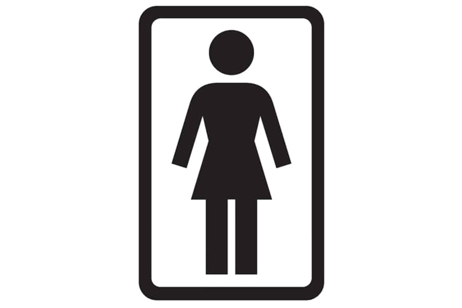 桌布 壁紙 — 一個長方形框內白色背景上的極簡黑色女性洗手間標誌。