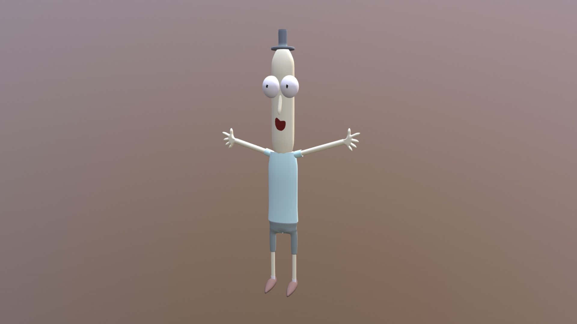 Mr Poopybutthole 桌布 壁紙 — 一個長頸戴高帽的卡通角色，雙臂張開，站在柔和漸變背景前。