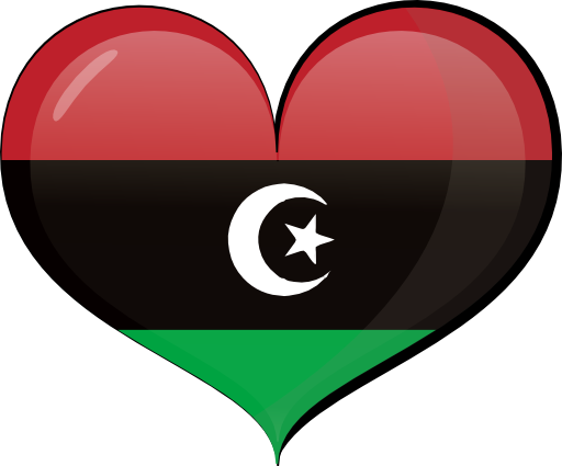 Libya 桌布 壁紙 — 一個閃亮的心形，形狀像利比亞國旗，有紅、黑、綠條紋和白色的新月和星星。