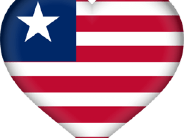 Liberia 桌布 壁紙 — 一個閃亮的心形徽章展示了賴比瑞亞國旗，帶有紅白條紋和一個帶有白色星星的藍色 canton。