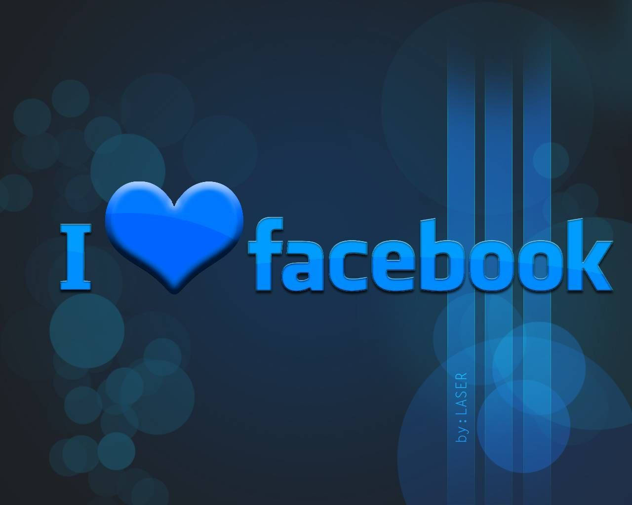 Facebook 桌布 壁紙 — 一個閃亮的藍色心形取代了「I love facebook」中的「love」一詞，背景為深藍色散景。