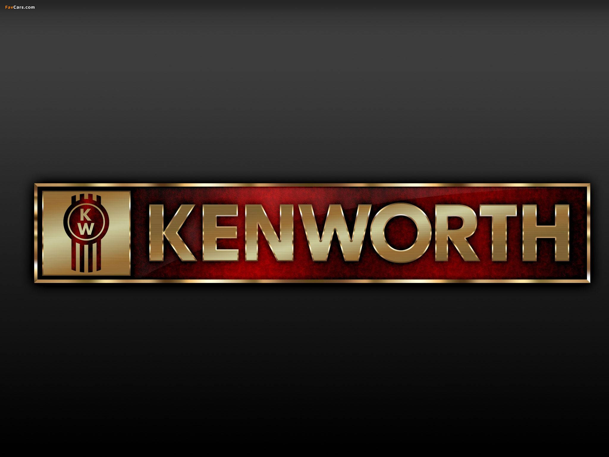 Kenworth 桌布 壁紙 — 一個閃亮的金色Kenworth標誌，帶有紅色紋理背景，居中在深色漸變場上。