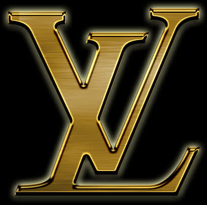 Fashion Logo 桌布 壁紙 — 一個閃亮的金色交織LV字母組合標誌，帶有拉絲金屬質感和發光邊緣，背景為黑色。