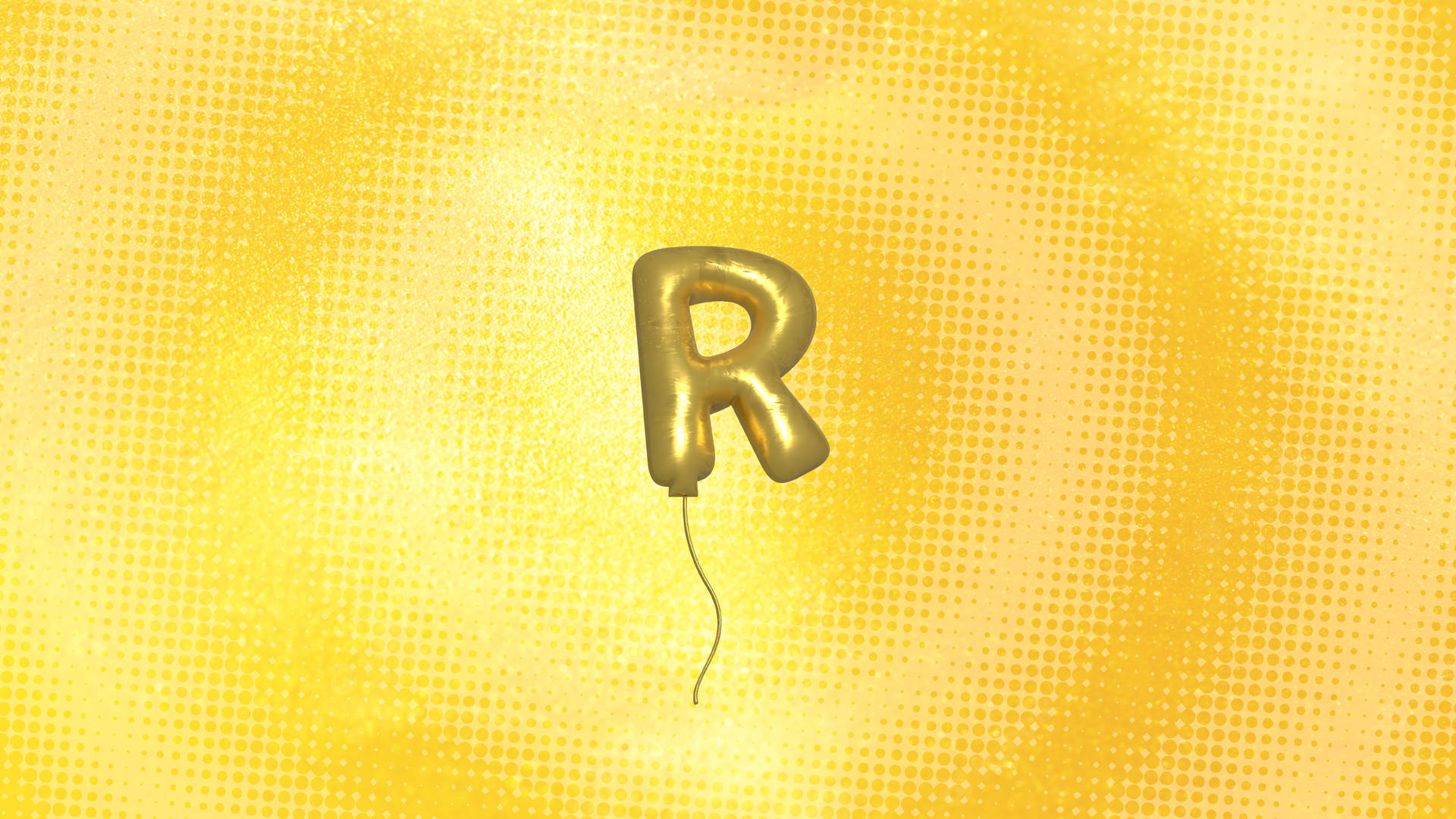 閃亮的金色字母R形狀氣球，背景為黃色半色調。 — 字母動畫 壁紙