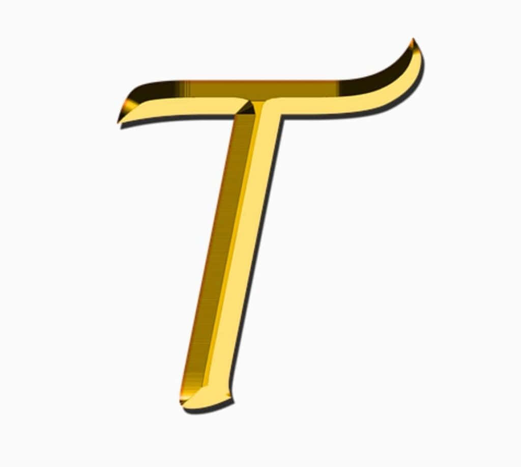 t 桌布 壁紙 — 一個閃亮的金色字母T，帶有拋光金屬高光和柔和陰影，背景為純白色。