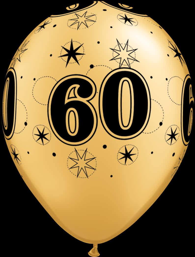 Balloons 桌布 壁紙 — 一個閃亮的金色氣球，上面有粗體黑色數字60和星星圖案，在黑色背景下慶祝一個里程碑式的生日。