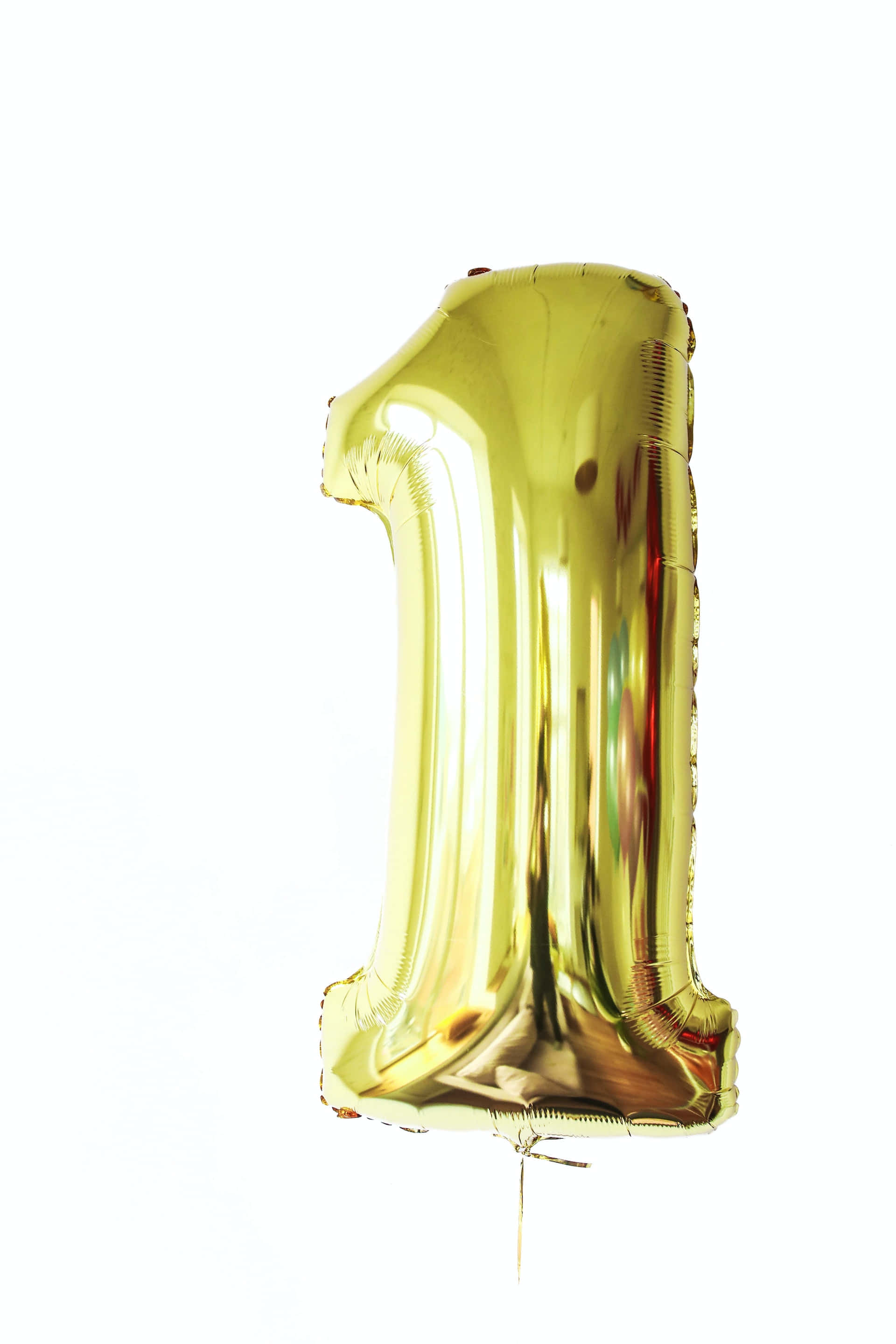 Number 桌布 壁紙 — 一個閃亮的金色箔氣球，形狀像數字一，漂浮在純白色背景上。