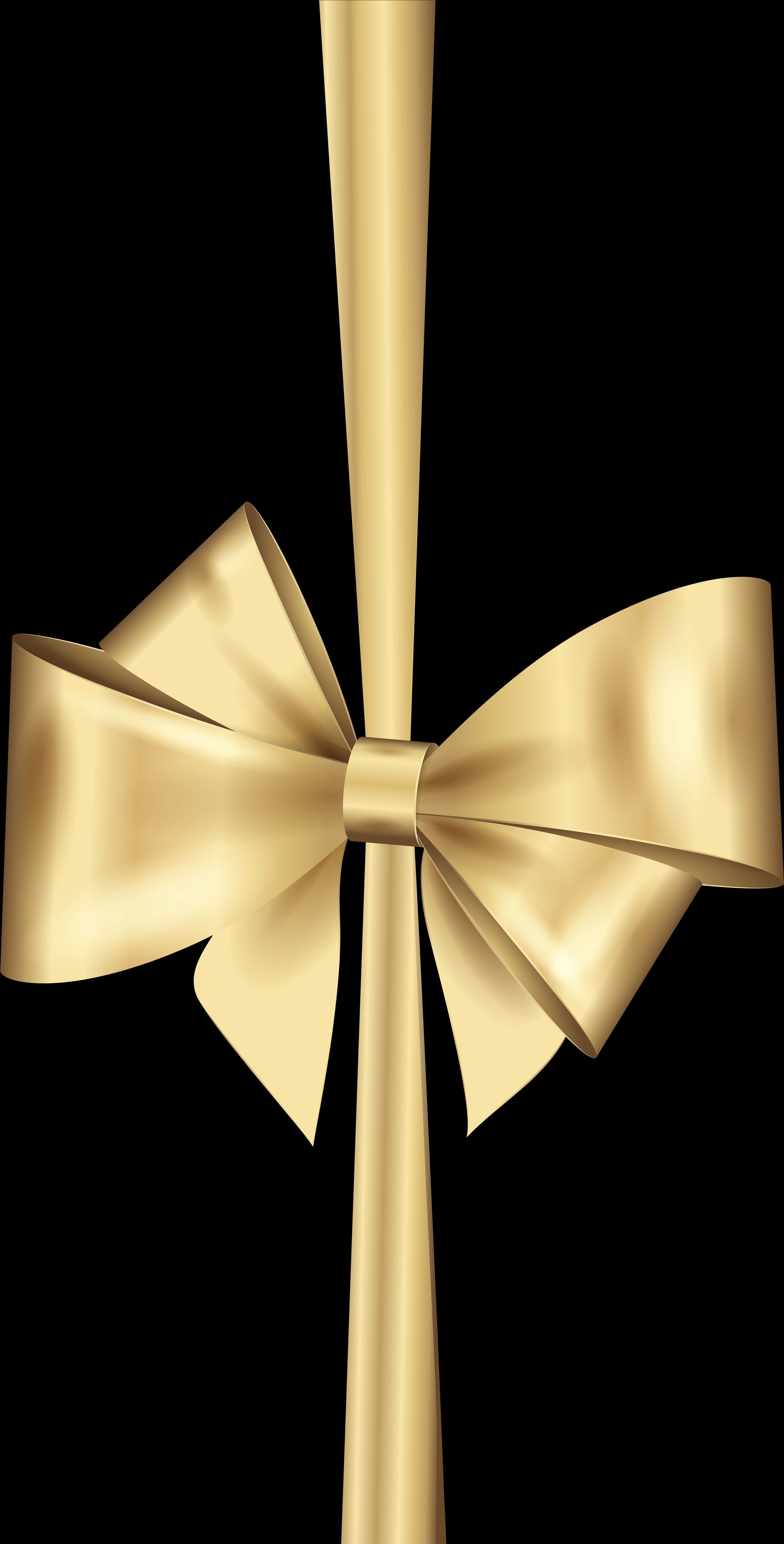 ribbon 桌布 壁紙 — 一個閃亮的金色蝴蝶結，帶有緞面褶皺和中央結，懸掛在純黑色背景上。