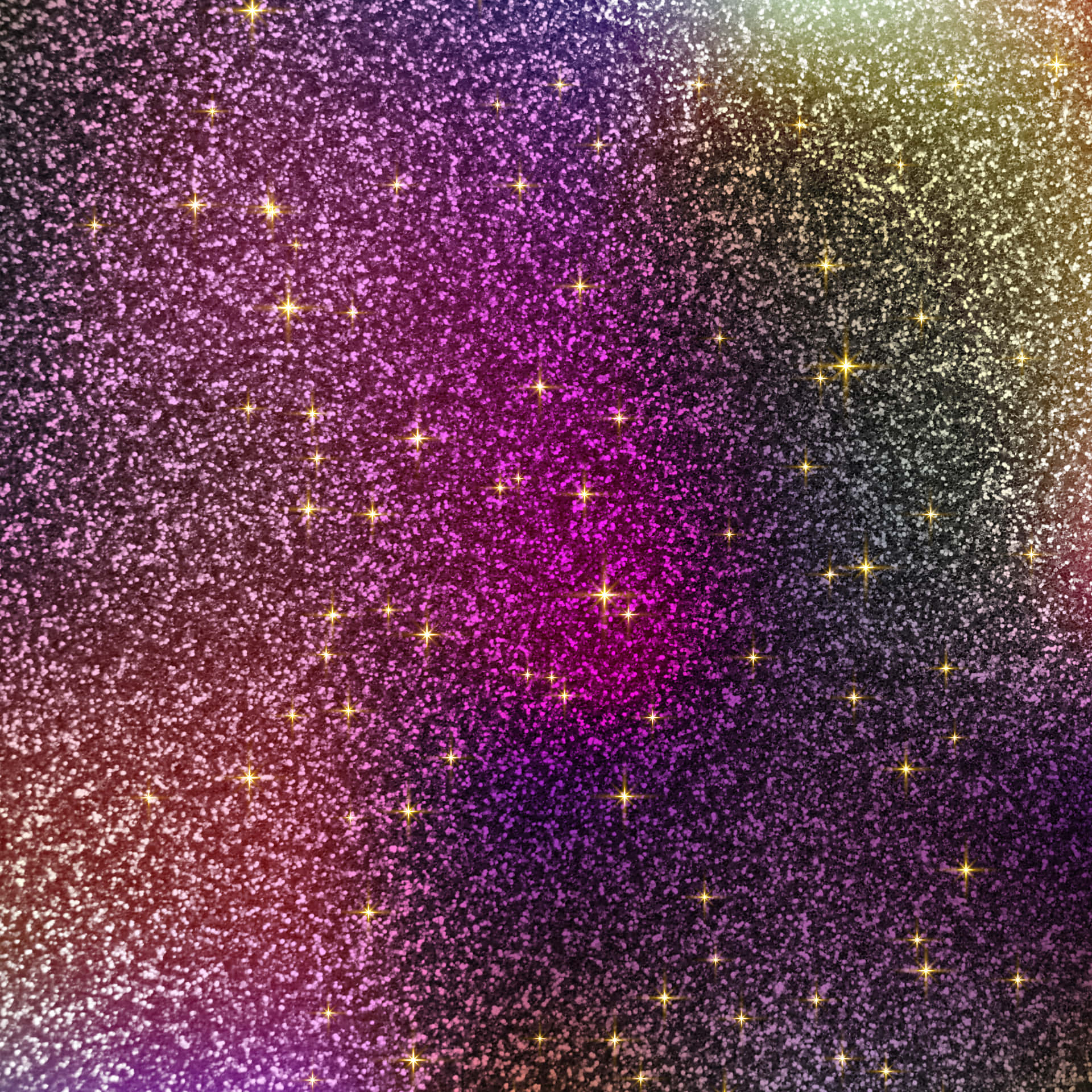 Glitter background with a shimmering texture. Aesthetic glitter background with blank space 壁紙 — 一個閃爍的宇宙背景，紫色、粉紅色和金色的星星在從深色到明亮色調的漸變中閃爍。