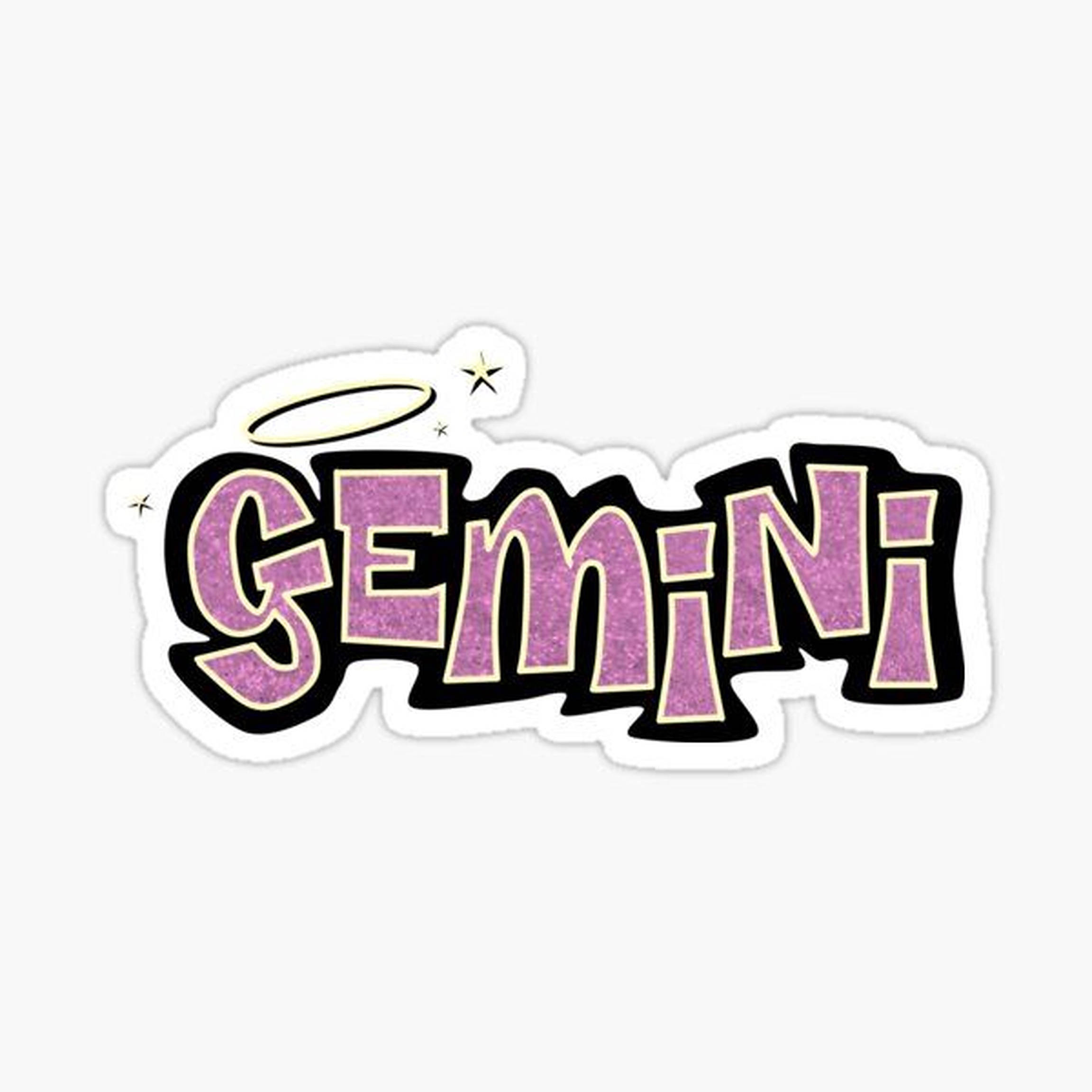 gemini 桌布 壁紙 — 一個閃粉粉紅色雙子座貼紙，帶有光環和星星，在純白色背景上。