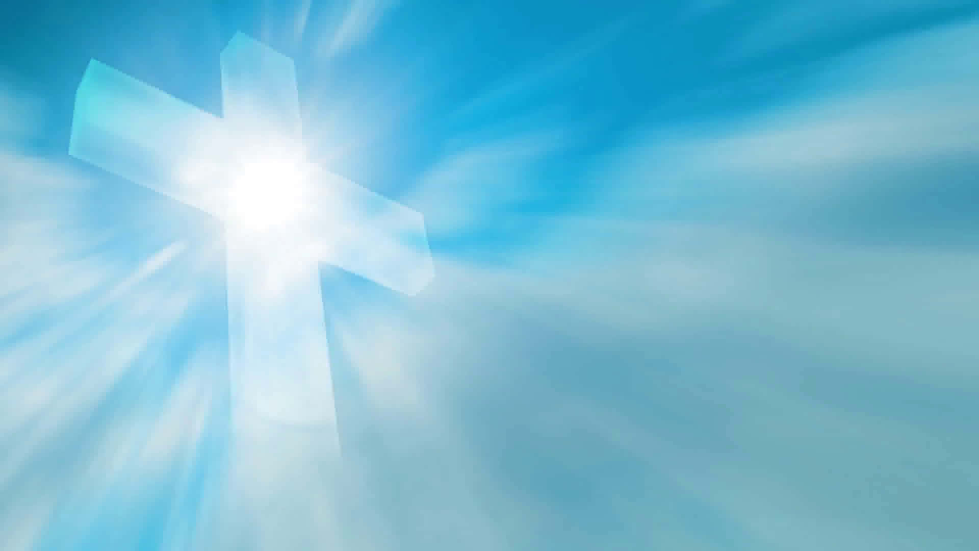 Catholic 桌布 壁紙 — 一個閃耀的白色十字架在柔和雲朵點綴的寧靜藍天中散發神聖光芒。