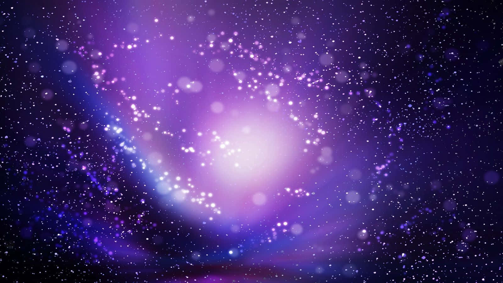 Purple Star 桌布 壁紙 — 一個閃耀的紫色星系在深邃的宇宙背景下旋轉，伴隨著發光的星星和柔和的散景光。