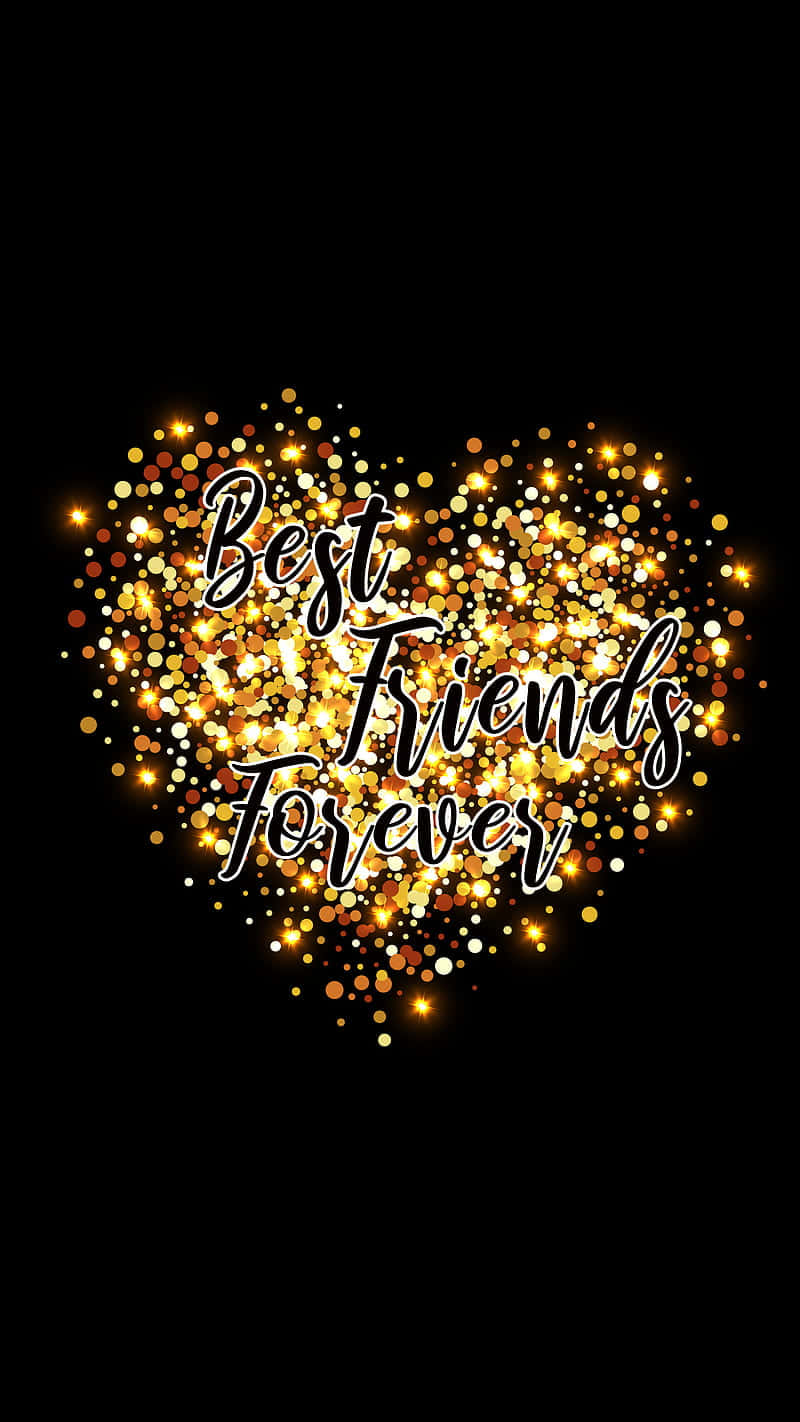 老友記 桌布 壁紙 — 一個閃耀的金色閃粉心形，上面有草書文字「Best Friends Forever」，背景為黑色。