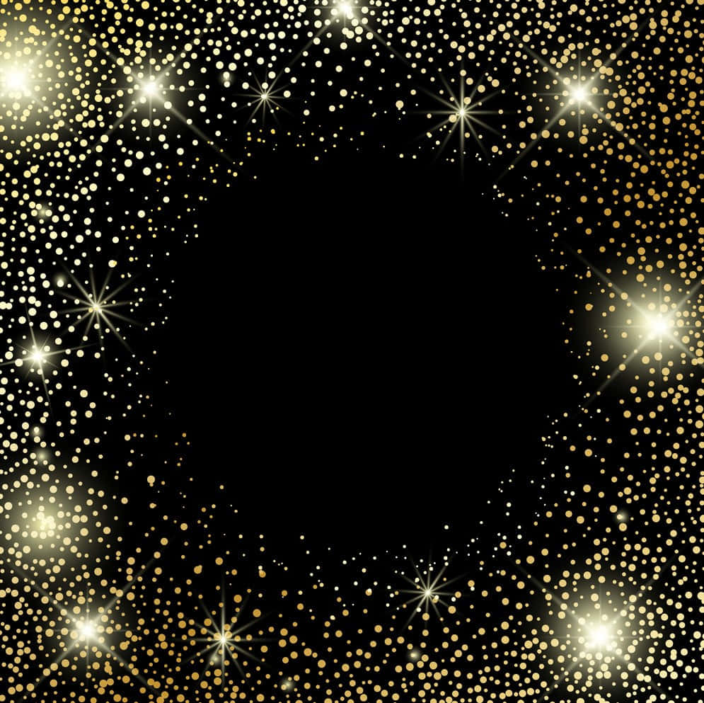 Sparkle 桌布 壁紙 — 一個閃耀的金色閃粉框架，帶有閃爍星星，在深色背景上環繞著黑色中心。