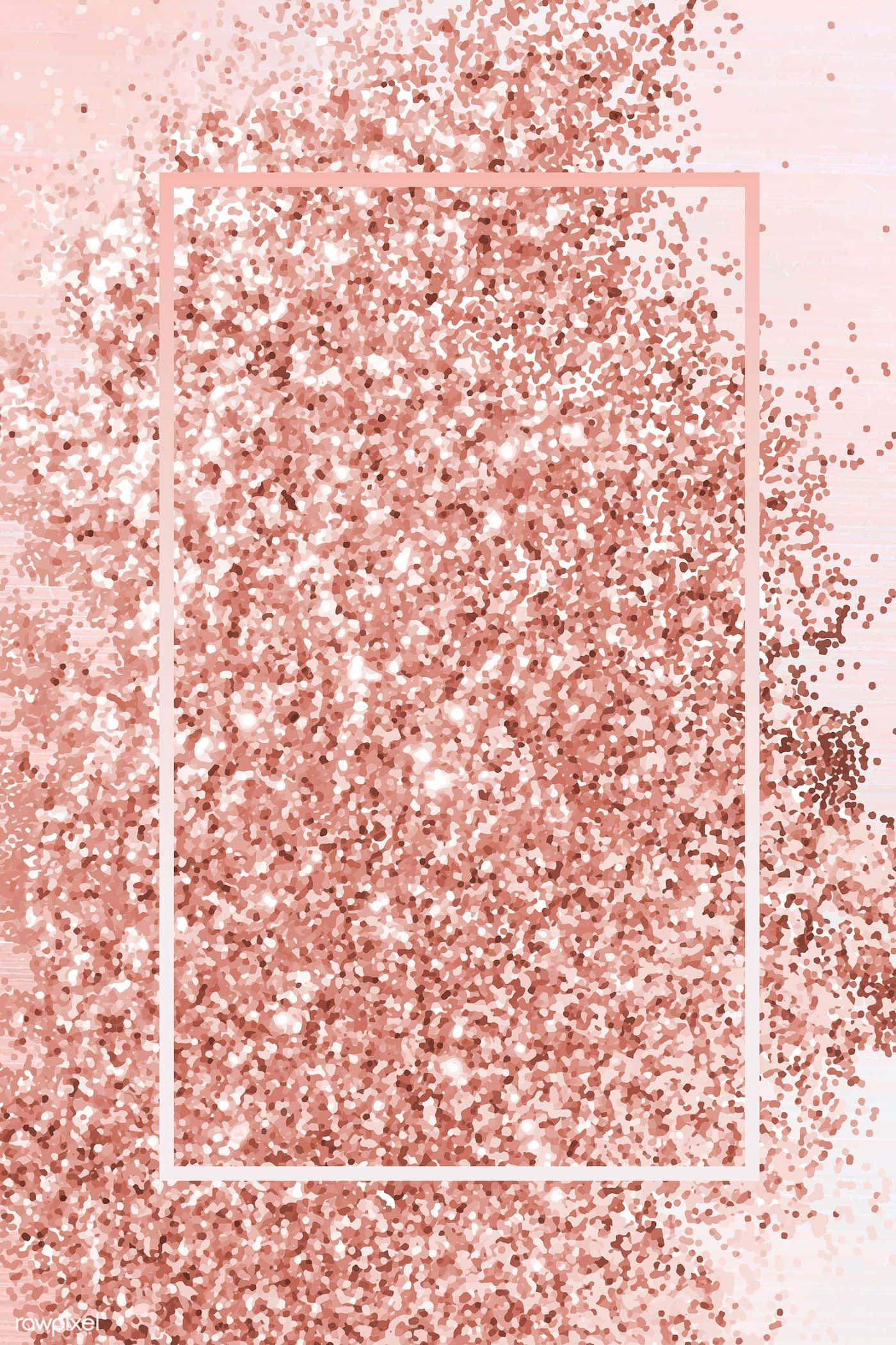 Pink And Gold 桌布 壁紙 — 一個閃閃發光的玫瑰金閃粉背景，中央有一個白色矩形框，置於柔和的粉紅色漸變上。