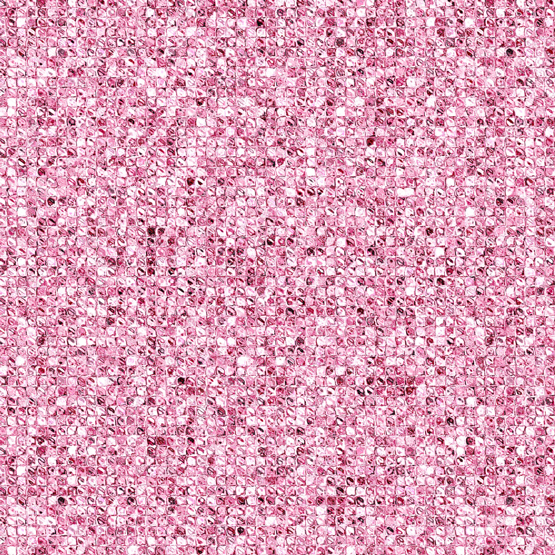 Glittery pink background with a shimmering texture. Aesthetic glitter background with blank space 壁紙 — 一個閃閃發光的粉紅色馬賽克圖案，由細小的方形瓷磚組成，色調各異，營造出閃爍的紋理表面。