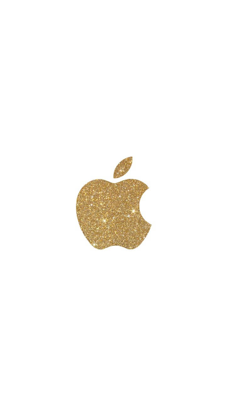 Gold Glitter 桌布 壁紙 — 一個閃閃發光的金色Apple標誌，居中在純白背景上。