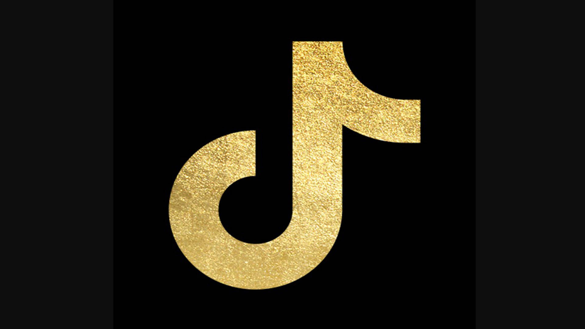 TikTok 動圖 桌布 壁紙 — 一個閃閃發光的金色TikTok標誌，居中放在純黑色背景上，帶有微妙的漸變邊緣。