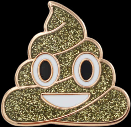 Clip Art 桌布 壁紙 — 一個閃閃發光的金色便便表情符號別針，帶有微笑的臉，以玫瑰金勾勒在黑色背景上。