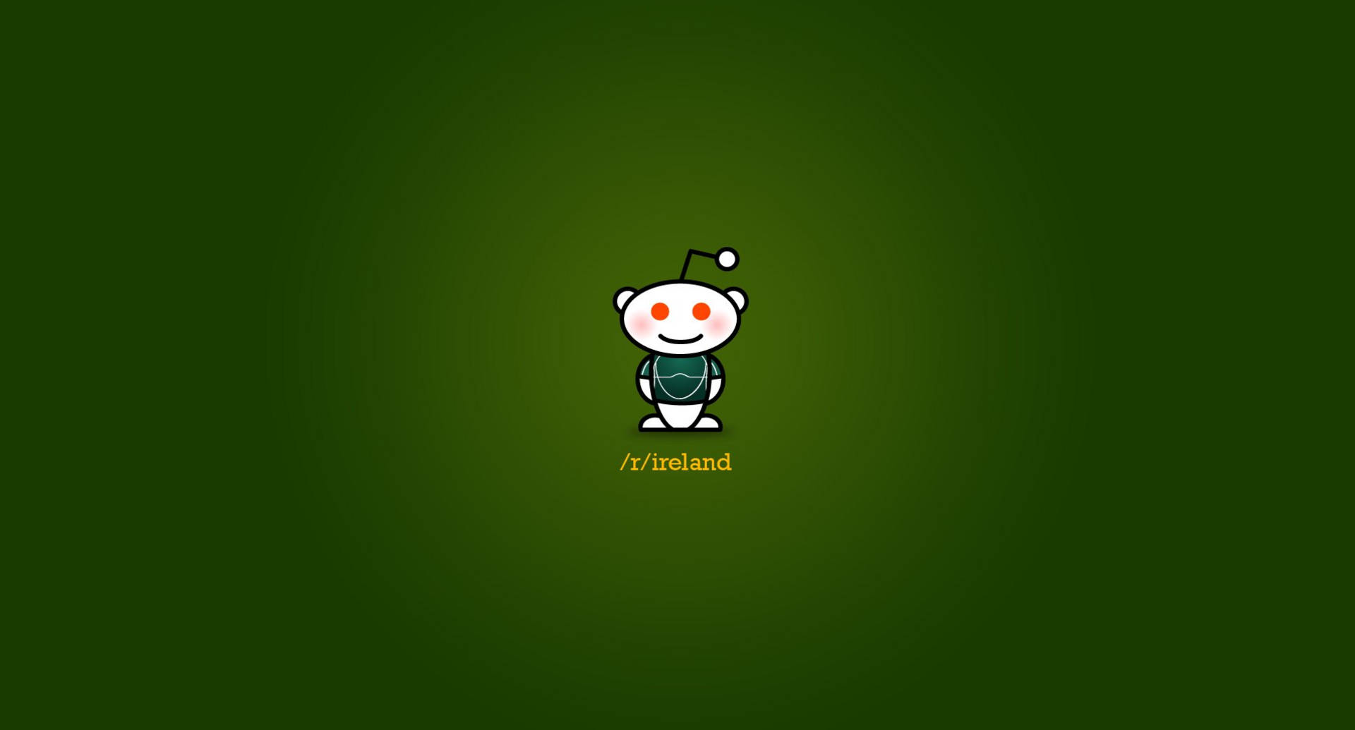 Reddit 桌布 壁紙 — 一個開心的 Reddit 外星人吉祥物站在綠色漸變背景中央，下方有「/r/ireland」文字。