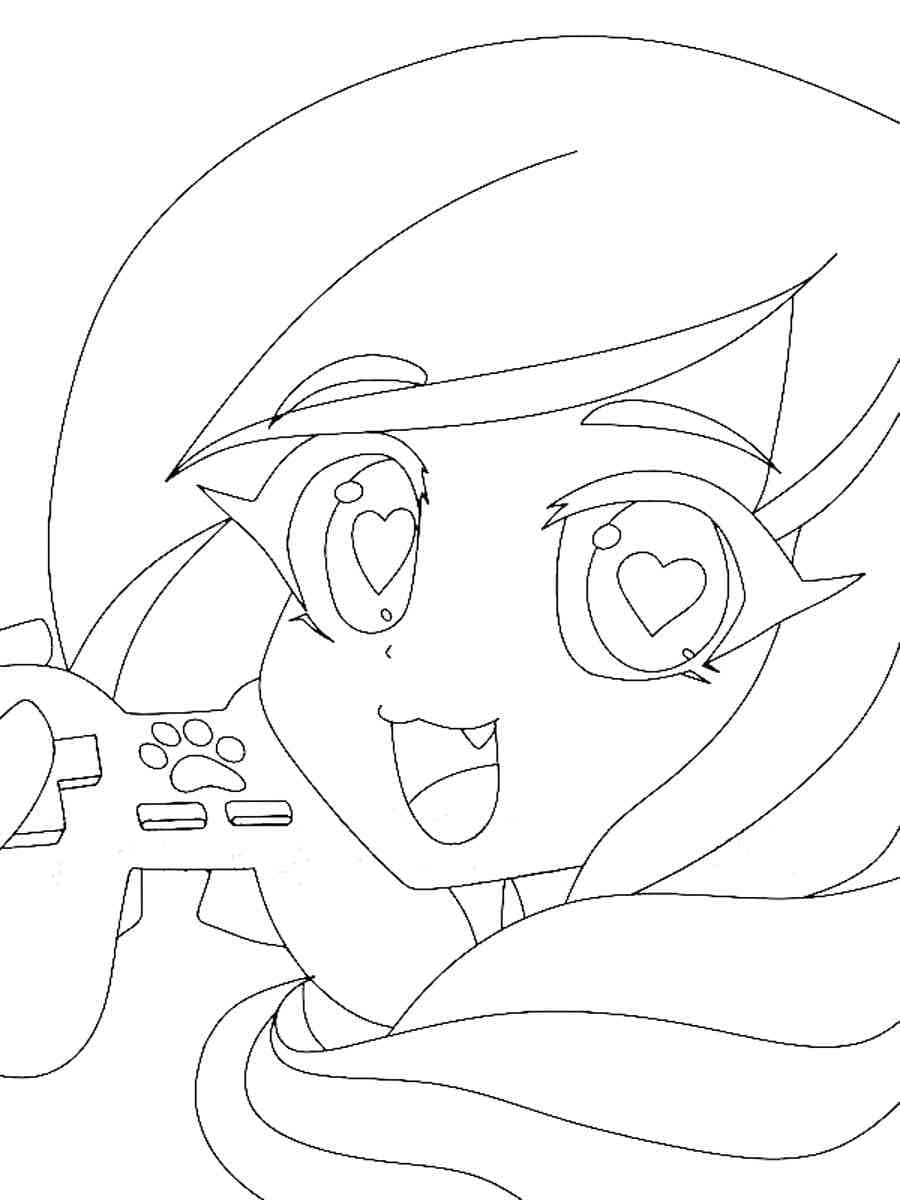Aphmau 桌布 壁紙 — 一個開心的動漫女孩，擁有心形眼睛和貓耳，手持帶有爪印設計的遊戲控制器。