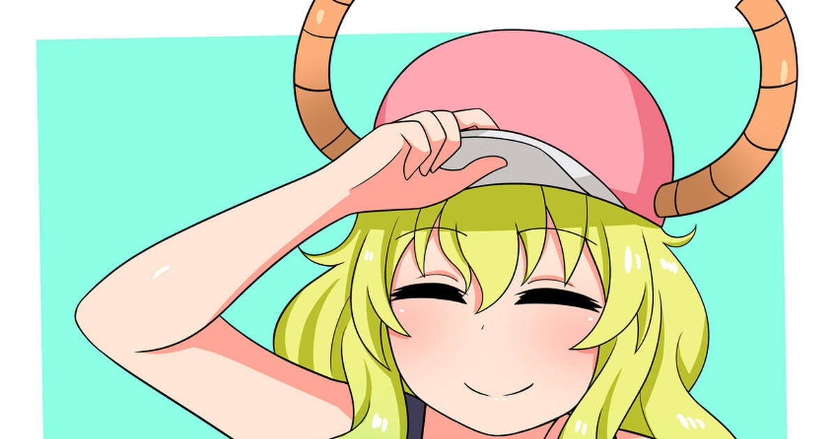 Lucoa 桌布 壁紙 — 一個開心的動漫女孩，金髮和棕色角，在青綠色背景前調整她的粉紅色頭盔。