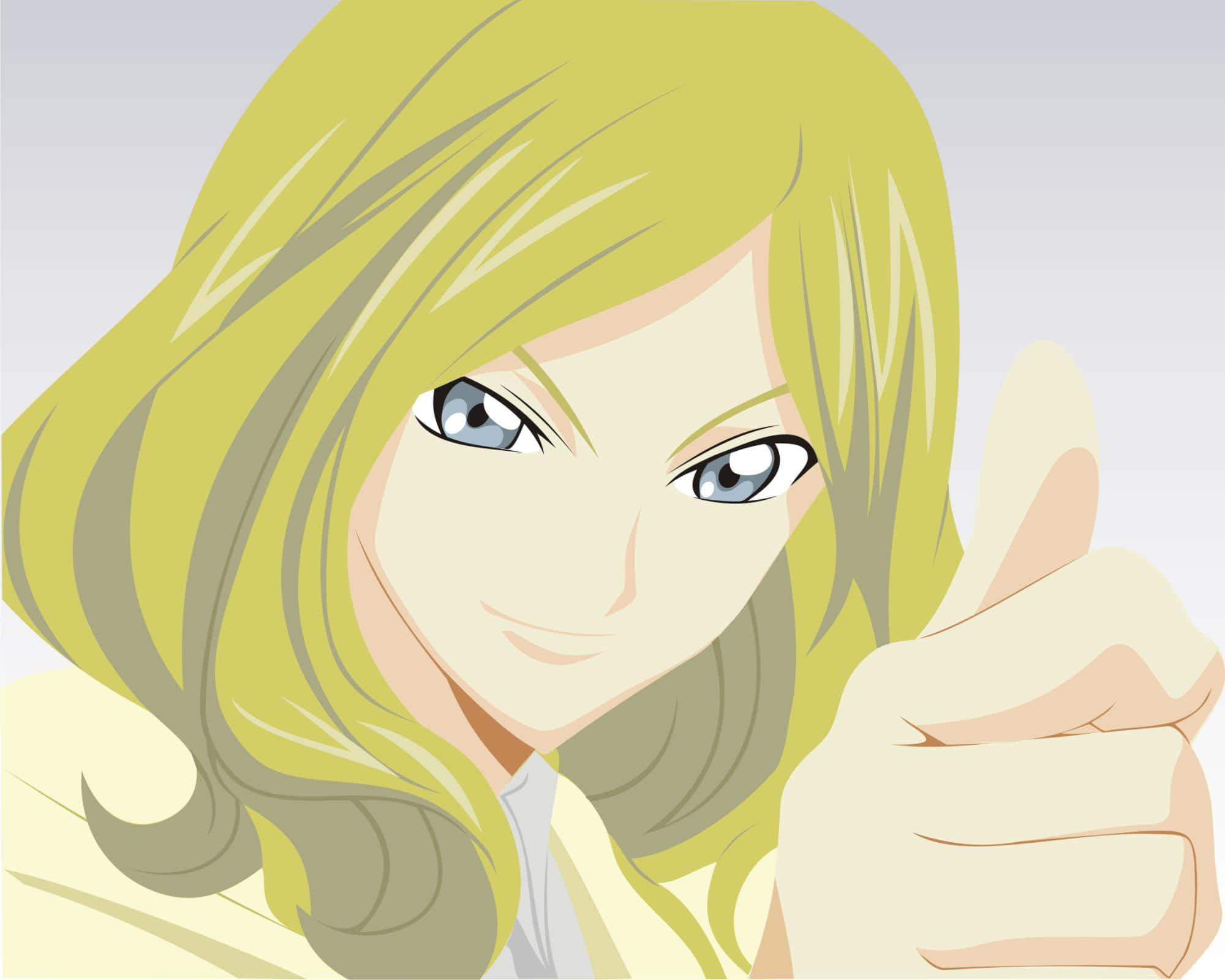 Milly Ashford 桌布 壁紙 — 一個開心的動漫女孩，金髮藍眼，自信地豎起大拇指。