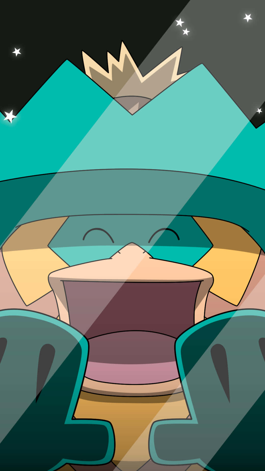 Pokemon Aesthetic 桌布 壁紙 — 一個開心的動漫角色戴著皇冠，背景是星空，笑得燦爛。
