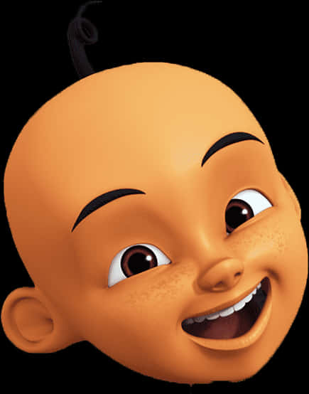 Upin Ipin 桌布 壁紙 — 一個開心的動畫嬰兒，光頭只有一撮頭髮，露出燦爛的笑容。