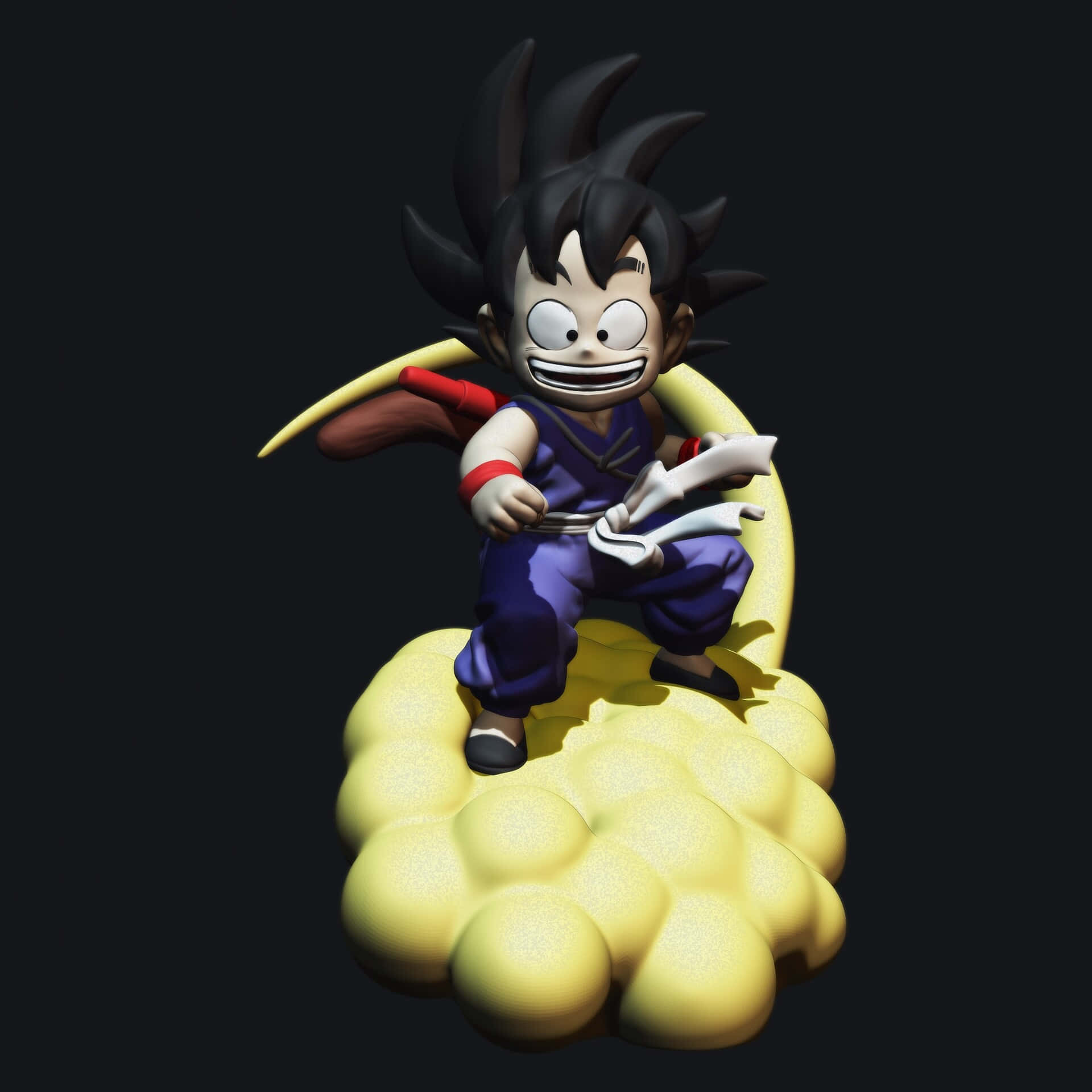Nimbus 桌布 壁紙 — 一個開心的動畫男孩，黑色刺蝟頭，在黑暗背景上騎著一朵黃雲。