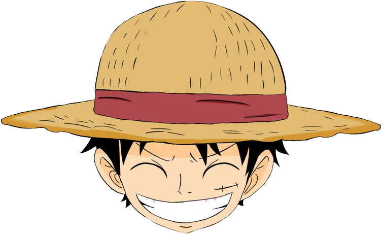 Luffy 桌布 壁紙 — 一個開心的動畫男孩，黑髮，咧嘴大笑，戴著一頂有紅色帶子的草帽。