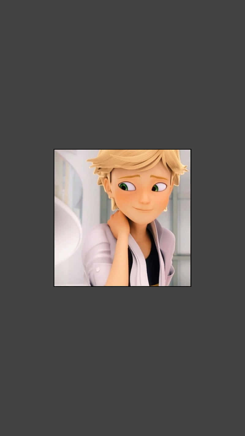 Miraculous Ladybug Adrien 桌布 壁紙 — 一個開心的動畫金髮女孩穿著輕便外套，托腮微笑。