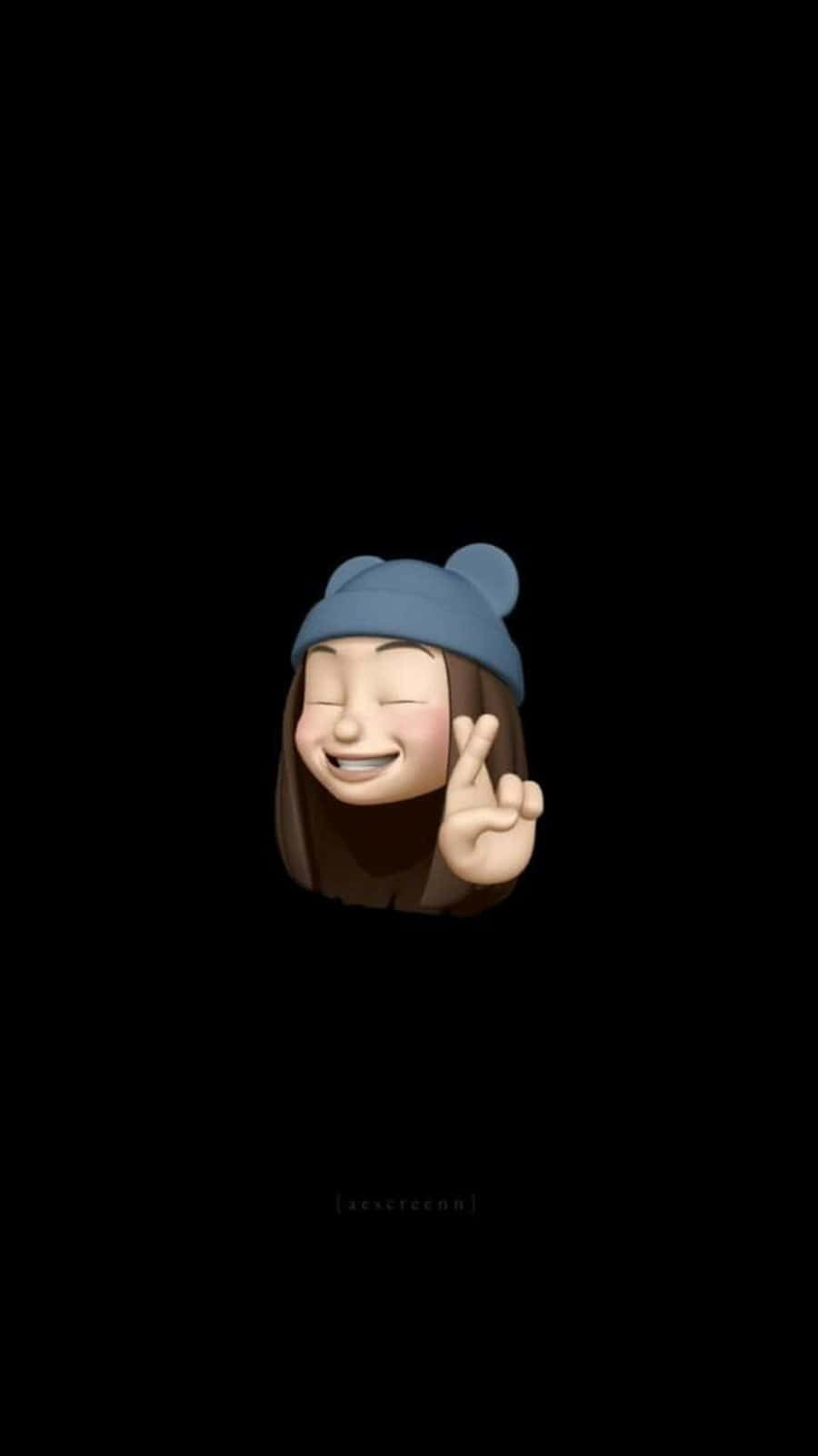戴藍色毛帽的卡通女孩微笑並做出和平手勢 — 表情符號 GIF 壁紙
