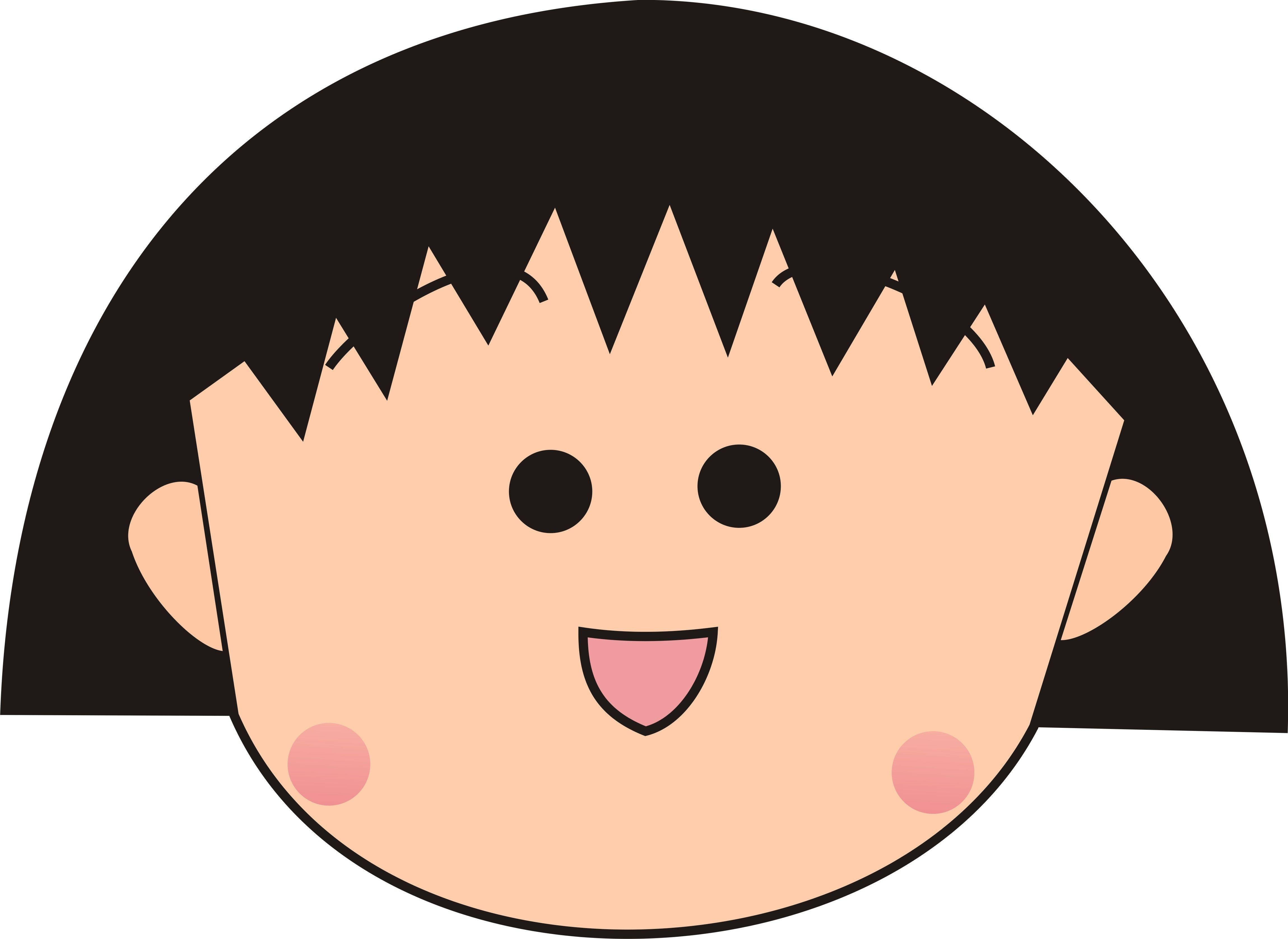 Chibi Maruko Chan 桌布 壁紙 — 一個開心的卡通小孩，黑色尖刺頭髮和玫瑰色臉頰，在純白背景上燦爛微笑。