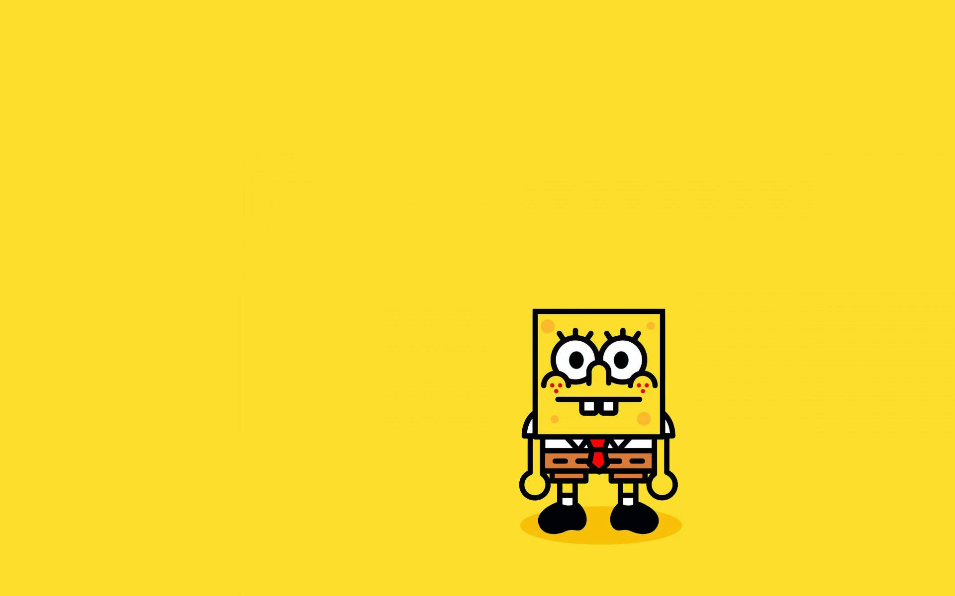 Spongebob Cool 桌布 壁紙 — 一個開心的卡通海綿角色站在純黃色背景中央，帶有簡單陰影。